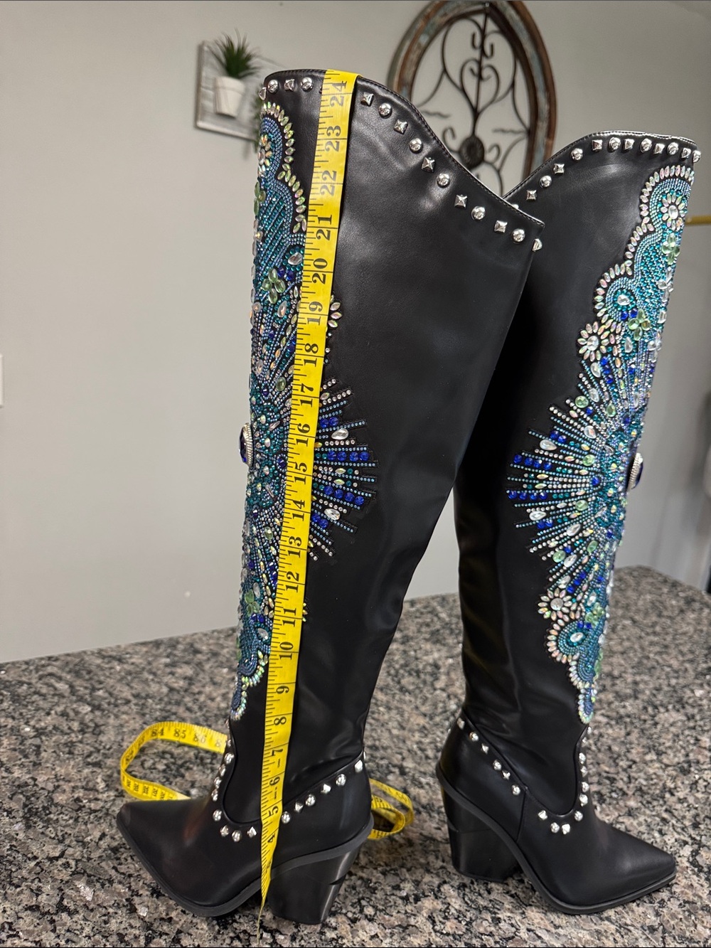 Azalea Wang Over-the-Knee Boots Blue Peacock design and Stud Details NEW 6 - Picture 17 of 17